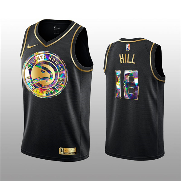 Men's Atlanta Hawks #18 Solomon Hill 2021/22 Black Golden Edition 75th Anniversary Diamond Logo Stitched Basketball Jersey